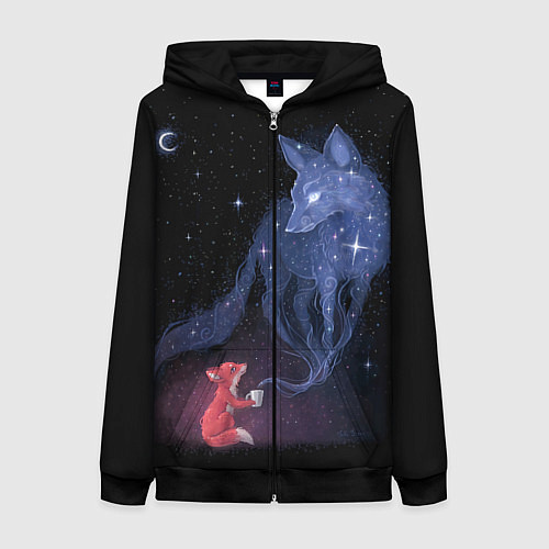 Женская толстовка на молнии Лиса и ее дух / 3D-Черный – фото 1