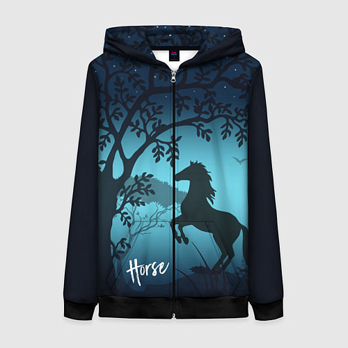 Женская толстовка на молнии Конь / 3D-Черный – фото 1