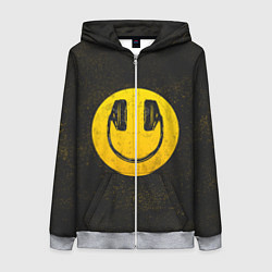 Толстовка на молнии женская Наушники Смайл, цвет: 3D-меланж