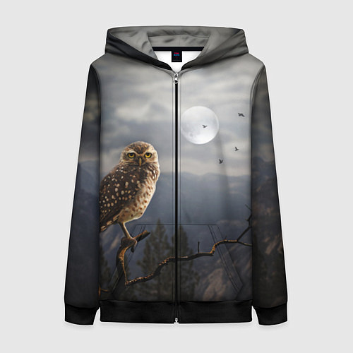 Женская толстовка на молнии Сова / 3D-Черный – фото 1