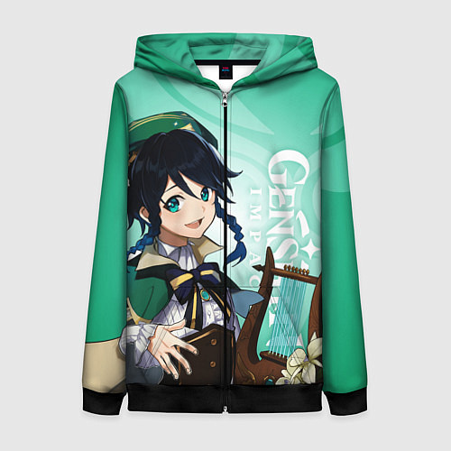 Женская толстовка на молнии GENSHIN IMPACT, ВЕНТИ / 3D-Черный – фото 1