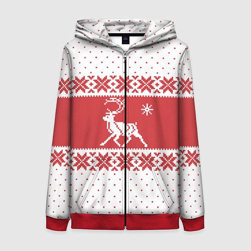 Женская толстовка на молнии Северный Олень / 3D-Красный – фото 1