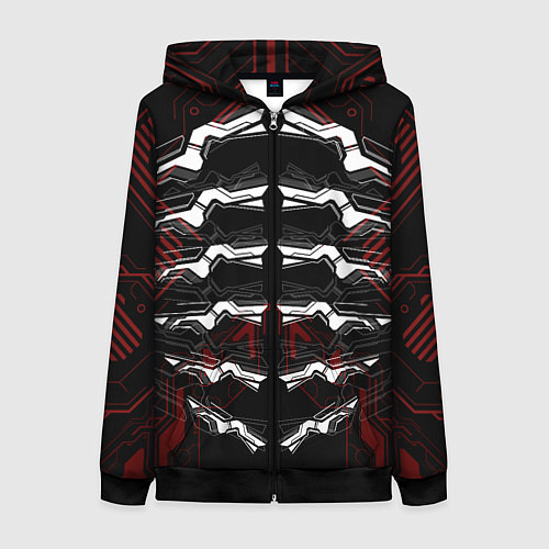 Женская толстовка на молнии Цифровой киберскелет / 3D-Черный – фото 1
