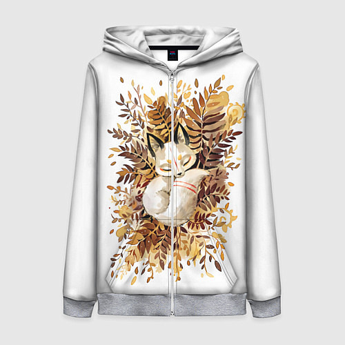 Женская толстовка на молнии Лисичка спит в листьях / 3D-Меланж – фото 1
