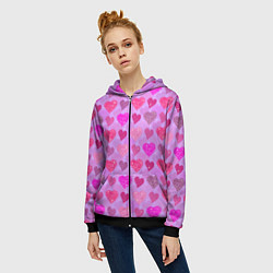 Толстовка на молнии женская Розовые сердечки, цвет: 3D-черный — фото 2