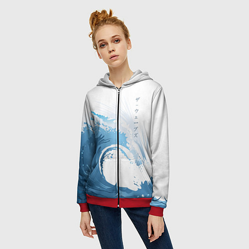 Женская толстовка на молнии WAVE ВОЛНЫ / 3D-Красный – фото 3