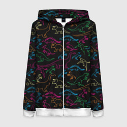 Толстовка на молнии женская Динозавры, цвет: 3D-белый