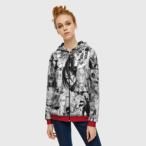 Женская толстовка на молнии One-Punch Man Ванпачмен / 3D-Красный – фото 3