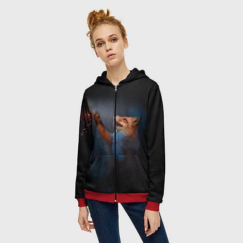 Женская толстовка на молнии Лиса и огонек / 3D-Красный – фото 3