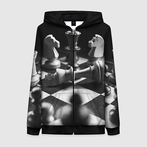 Женская толстовка на молнии Шахматы / 3D-Черный – фото 1