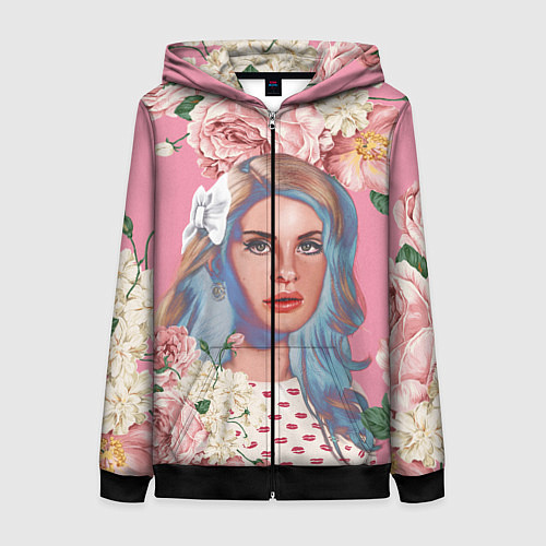 Женская толстовка на молнии Лана дел рей в цветах / 3D-Черный – фото 1