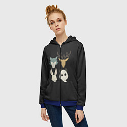 Толстовка на молнии женская Выдающиеся звери Минимализм, цвет: 3D-синий — фото 2