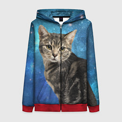 Толстовка на молнии женская Кот Космос, цвет: 3D-красный