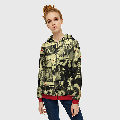 Женская толстовка на молнии РОК КУМИРЫ / 3D-Красный – фото 3