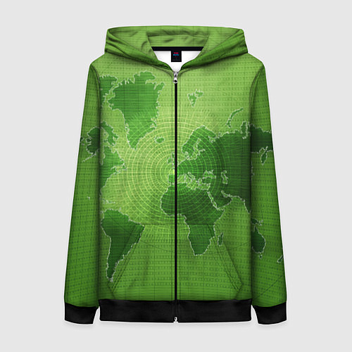 Женская толстовка на молнии Карта мира / 3D-Черный – фото 1