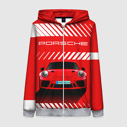 Женская толстовка на молнии PORSCHE ПОРШЕ RED STYLE / 3D-Меланж – фото 1