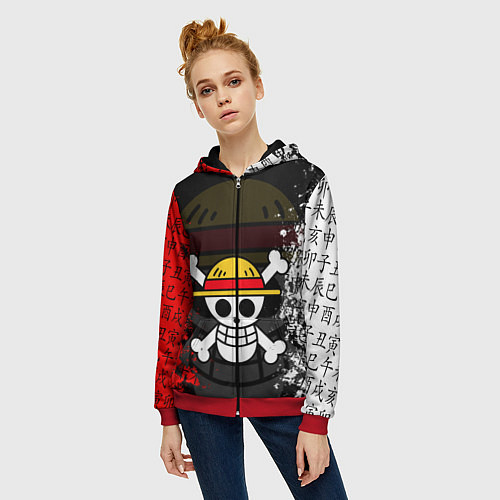 Женская толстовка на молнии ONE PIECE ВАН ПИС ЧЕРЕП / 3D-Красный – фото 3