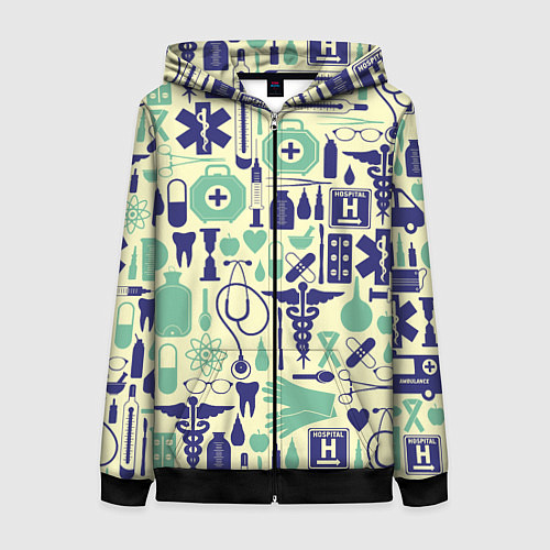 Женская толстовка на молнии Медицина Паттерн Z / 3D-Черный – фото 1