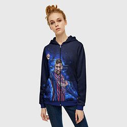 Толстовка на молнии женская Lionel Messi Barcelona 10, цвет: 3D-синий — фото 2