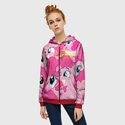 Толстовка на молнии женская Pinkie Pie pattern, цвет: 3D-красный — фото 2