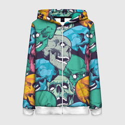 Толстовка на молнии женская Черепа разноцветные, цвет: 3D-белый