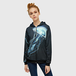 Толстовка на молнии женская Рисунок медуза, цвет: 3D-черный — фото 2