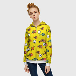 Толстовка на молнии женская Рыбки на жёлтом, цвет: 3D-белый — фото 2
