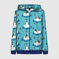 Толстовка на молнии женская Пингвины, цвет: 3D-синий