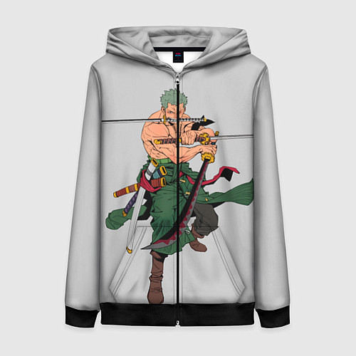 Женская толстовка на молнии Арт Ророноа Зоро, One Piece / 3D-Черный – фото 1