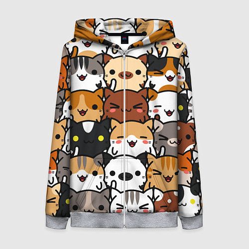 Женская толстовка на молнии Коты и котики / 3D-Меланж – фото 1