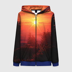 Толстовка на молнии женская УТРЕННИЙ РАССВЕТ НАД ОБЛАКАМИ, цвет: 3D-синий