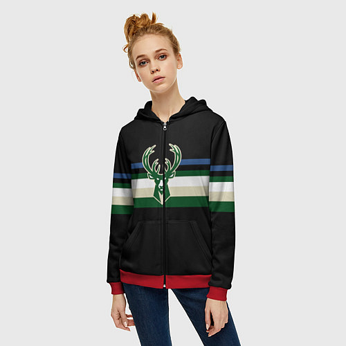 Женская толстовка на молнии Milwaukee Bucks форма Statement Edition / 3D-Красный – фото 3