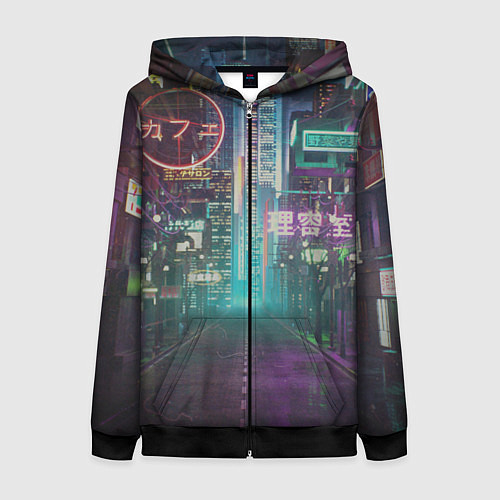 Женская толстовка на молнии Neon Tokyo / 3D-Черный – фото 1