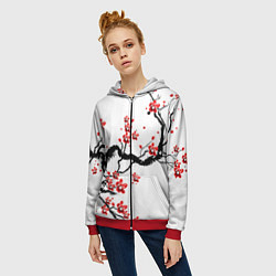 Толстовка на молнии женская САКУРА ЦВЕТЁТ И БЛАГАУХАЕТ, цвет: 3D-красный — фото 2