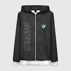 Толстовка на молнии женская BMW LOGO AND INSCRIPTION, цвет: 3D-белый