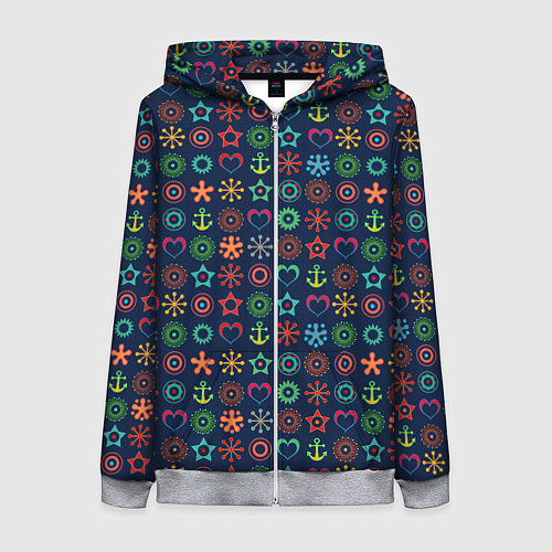 Женская толстовка на молнии Морской разноцветный узор / 3D-Меланж – фото 1