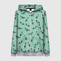 Толстовка на молнии женская Голуби на зеленом, цвет: 3D-меланж
