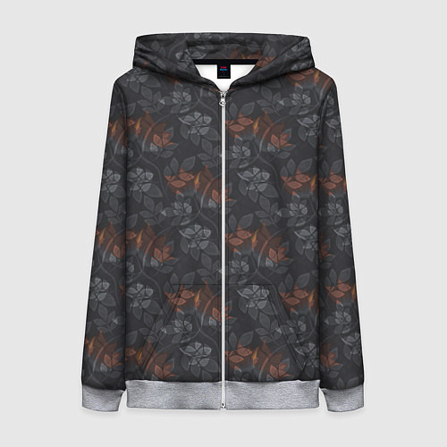 Женская толстовка на молнии Серо-коричневый цветочный узор / 3D-Меланж – фото 1