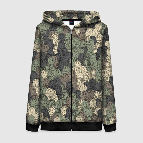 Женская толстовка на молнии Камуфляж из матрёшек / 3D-Черный – фото 1