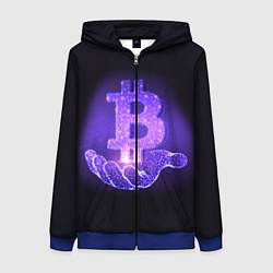 Толстовка на молнии женская BITCOIN IN HAND БИТКОИН, цвет: 3D-синий