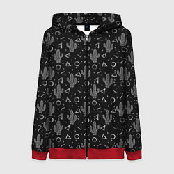 Толстовка на молнии женская Черно белые кактусы, цвет: 3D-красный