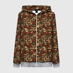 Толстовка на молнии женская Черепа в Розах, цвет: 3D-меланж