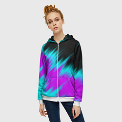Толстовка на молнии женская НЕОНОВЫЕ ПОЛОСЫ И НИЧЕГО ЛИШНЕГО NEON STRIPES, цвет: 3D-белый — фото 2