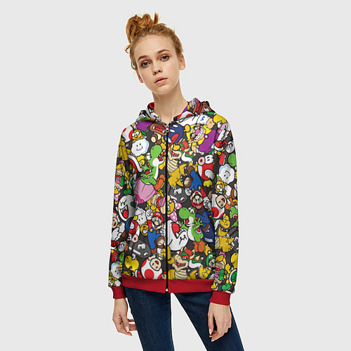 Женская толстовка на молнии Mario ALLSTARS / 3D-Красный – фото 3