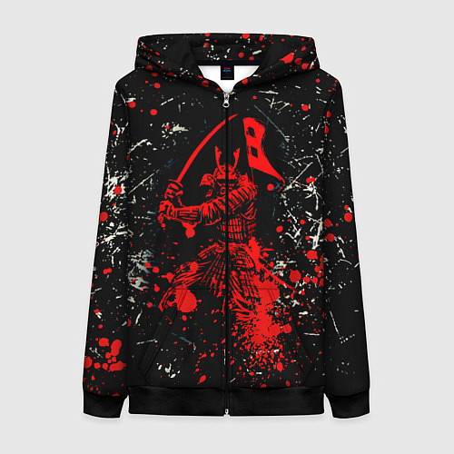 Женская толстовка на молнии Красный Японский Самурай Samurai / 3D-Черный – фото 1