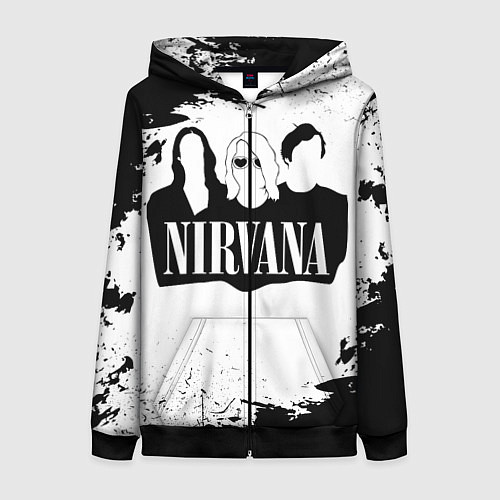 Женская толстовка на молнии Нирвана Рок Группа Гранж ЧБ Nirvana / 3D-Черный – фото 1