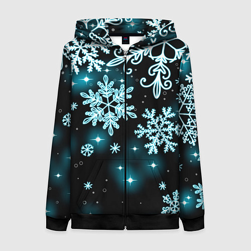 Женская толстовка на молнии Космические снежинки / 3D-Черный – фото 1