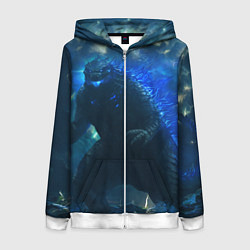 Толстовка на молнии женская ГОДЗИЛЛА В МОРЕ, цвет: 3D-белый