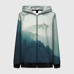 Толстовка на молнии женская ДРАКОНЫ НАД ЛЕСОМ DRAGON, цвет: 3D-черный