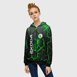 Толстовка на молнии женская 3D плиты с подсветкой Шкода, цвет: 3D-черный — фото 2